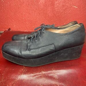 Black Leather Jeffery Campbell Square Toe Platform Loafers Size 10